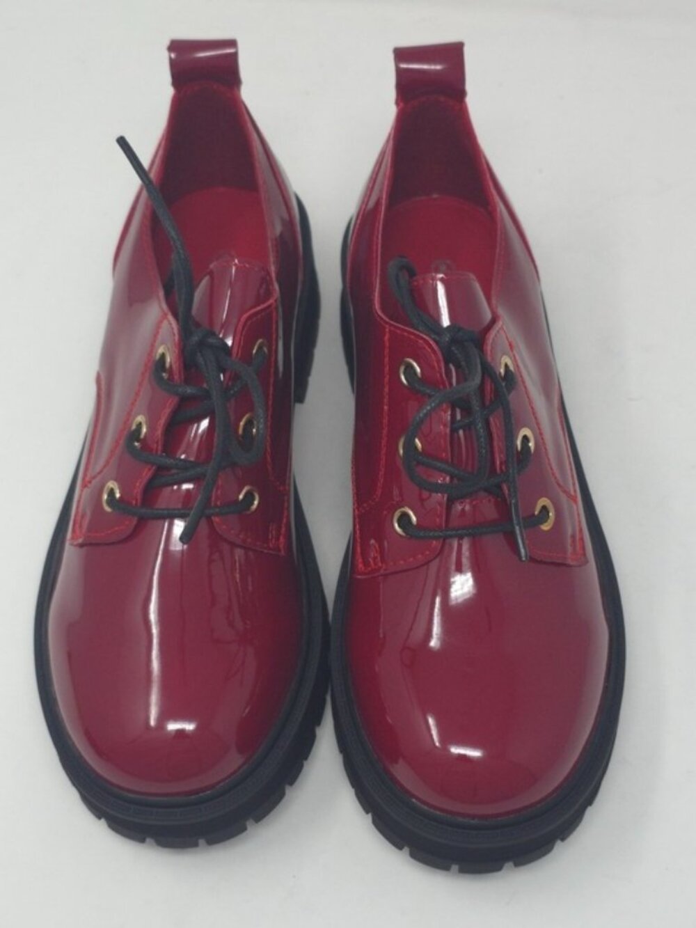 Chunky Faux Leather Platform Oxford Patent  Red Pat Trendy Lug Sole Lace Up - Picture 10 of 10